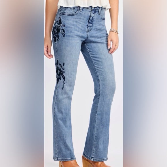 Embroidered Floral Boot Cut Jeans
