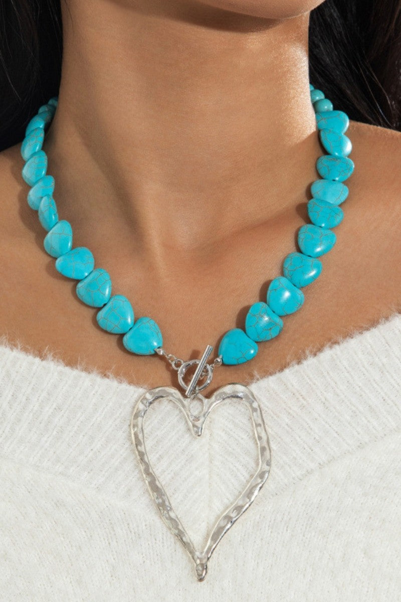 Silver and Turquoise Heart Pendant Necklace